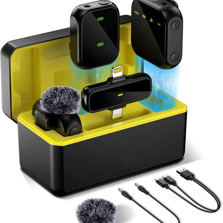 Micro Cravate Sans Fil 2.4GHz avec Boîtier de Charge – 2 Émetteurs + 1 Récepteur – 30m Portée, 36H Autonomie – iPhone, Android, Caméra, PC - Hold.ma